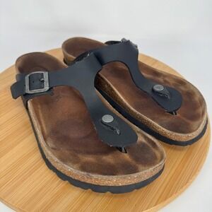 Tamaris Womens Black Leather Thong Sandals Cork Footbed EU 40 US 9‎